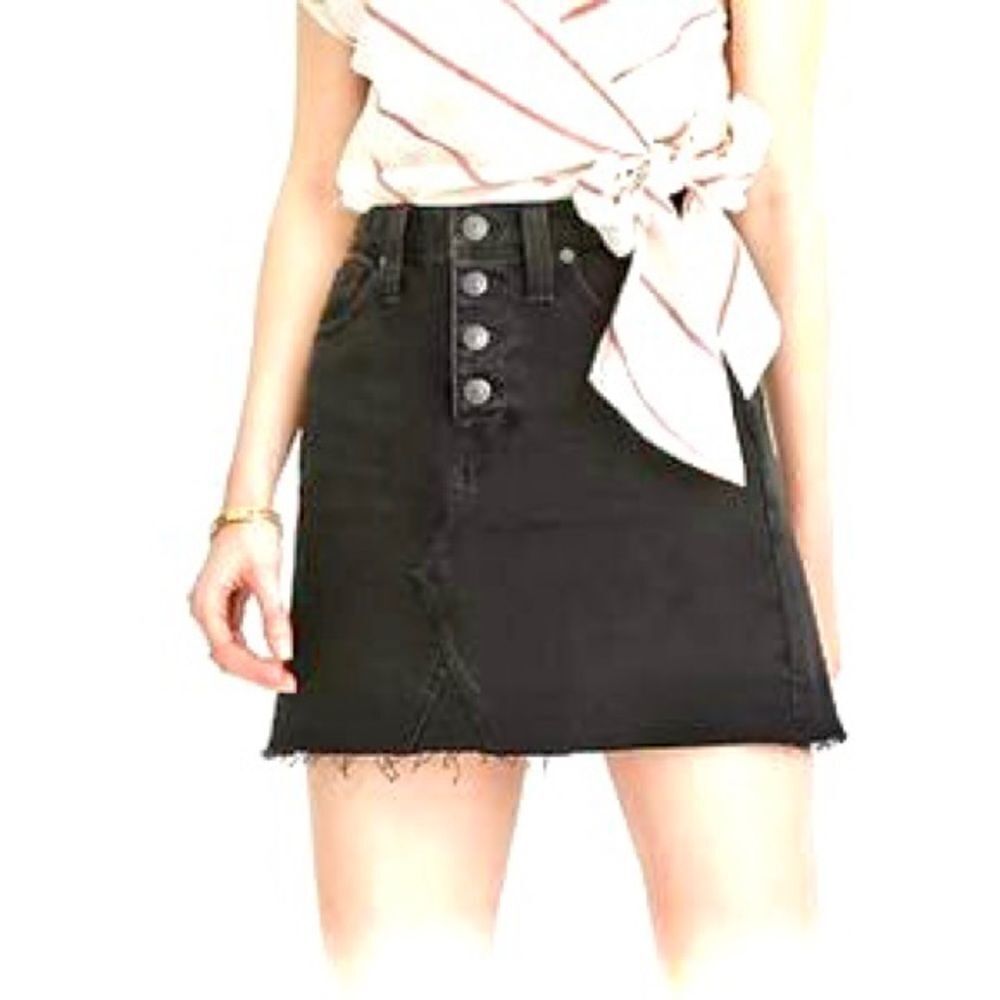 Madewell Rigid Denim ALine Mini Skirt Lunar Wash Button Fly Raw HemBlack Faded
